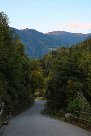 Beautiful winding mountain road in the eveningの写真素材