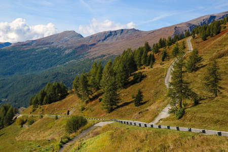 Fantastic high alpine landscape. Summer mountain roadの写真素材
