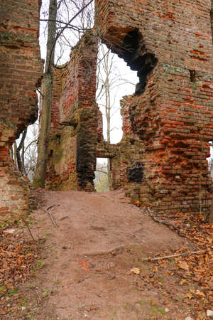 An old abandoned ruined red brick building. Wars and earthquakesの写真素材