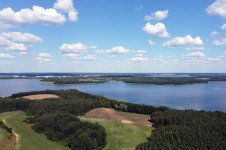Nice aerial view of the lake on a sunny dayの写真素材