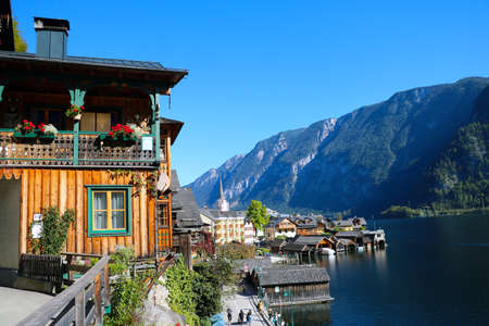 Hallstatt, Austria - September 16, 2019: Nice view of Hallstatt on the shore of a mountain lakeのeditorial素材