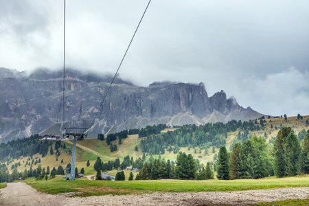 Beautiful scenic mountain view in Italy on a cloudy dayの写真素材