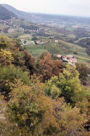 Top view of a mountainous local village. Autumn. selective focusの写真素材