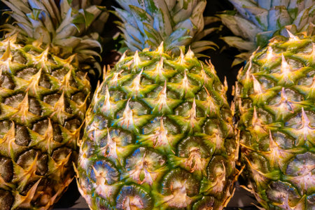 Delicious juicy ripe pineapples close-up. Tropical fruitsの写真素材