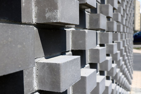 Wall texture from gray bricks. Selective focusの写真素材