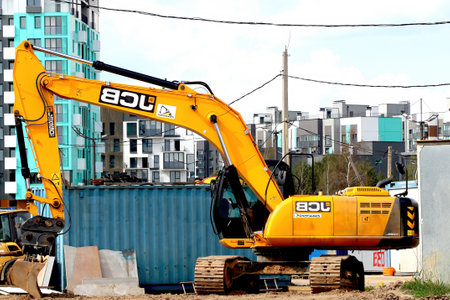 Minsk, Belarus, May 16, 2020 modern excavator for construction