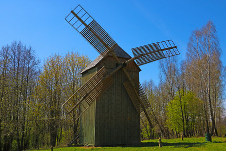 View of an old wooden mill in the countrysideの写真素材