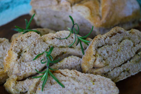Freshly baked homemade bread in the ovenの写真素材