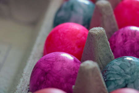 View of Easter eggs in a carton