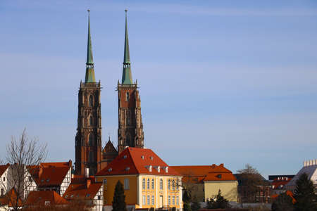 Wroclaw, Poland, May 2, 2021: Beautiful view of the old part of the city in Wroclaw from Tumski Ostrovのeditorial素材