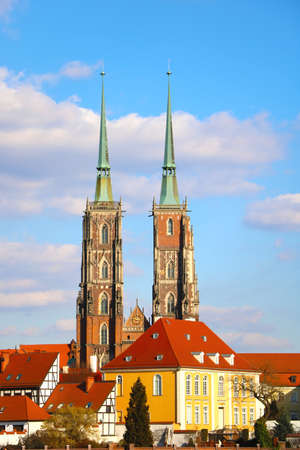 Wroclaw, Poland, May 12, 2021: Cathedral of St. John the Baptist is a Catholic cathedral in Wroclaw on Tumski Islandのeditorial素材