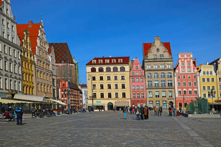 Wroclaw, Poland, May 12, 2021: A beautiful old part of the colorful houses in Wroclawのeditorial素材
