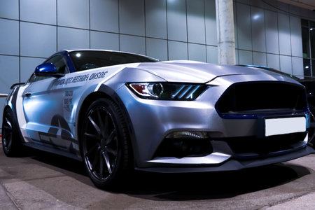 Wroclaw, Poland, August 19, 2021: Bright, modern MUSTANG GT of the sixth generation. Powerful Muscle...