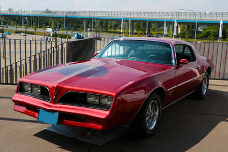 Wroclaw, Poland, August 17, 2021: Beautiful red old powerful Pontiac carのeditorial素材
