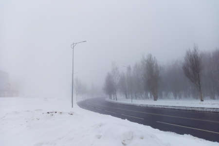 Foggy cold winter morning. It's a cold seasonの写真素材