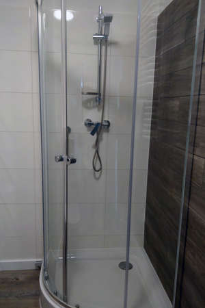 View of the modern shower cabin in the bathroomの写真素材