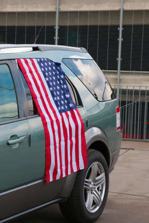 Wroclaw, Poland, August 14, 2021: the flag hangs from the car windowのeditorial素材