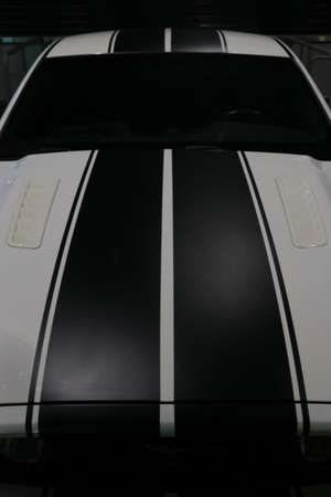 Wroclaw, Poland, August 16, 2021: view of the hood of a powerful Ford Mustangのeditorial素材