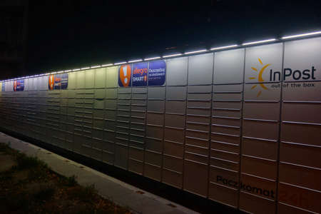 Wroclaw, Poland, July 12, 2021: boxes for parcels Convenient delivery of ordersのeditorial素材