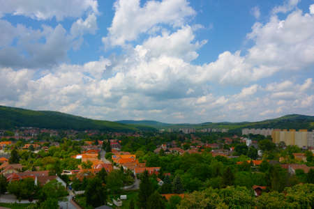 Picturesque view of the city against the blue skyの写真素材