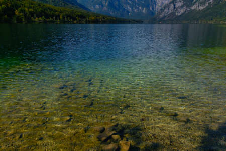 Beautiful clear clear water in a mountain lakeの写真素材