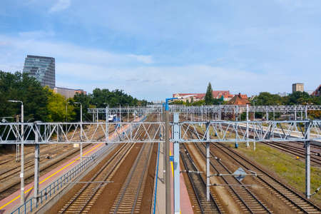 Poznan, Poland, August 14, 2021: view of the railway tracks in Poznanのeditorial素材