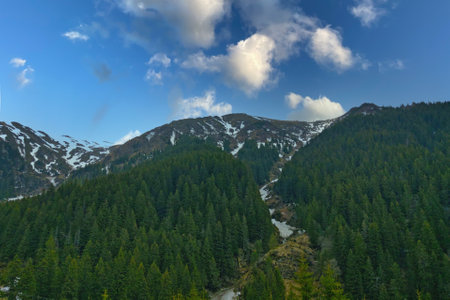 Beautiful view of the mountains on a sunny dayの写真素材