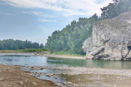 Beautiful picturesque view of a small mountain riverの写真素材