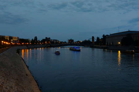 Wroclaw, Poland, August 1, 2021: Nice view of the river and architecture of Wroclaw in the eveningのeditorial素材