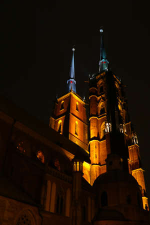 Wroclaw, Poland, August 1, 2021: Wroclaw Cathedral on Tumski Island in the eveningのeditorial素材
