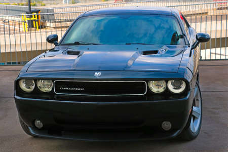 Wroclaw, Poland, August 1, 2021 powerful black Dodge Challengerのeditorial素材
