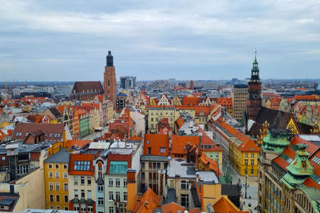 Wroclaw, Poland, August 1, 2021: colorful roofs of houses from a height in the old part of Wroclawのeditorial素材