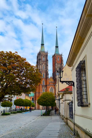 Wroclaw, Poland, August 12, 2021: beautiful view of the picturesque cathedral in Wroclawのeditorial素材