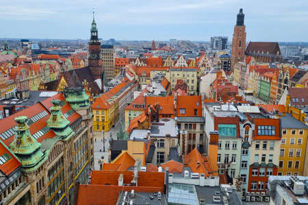 Wroclaw, Poland, August 12, 2021: photo from a drone of the old part of the city of Wroclawのeditorial素材
