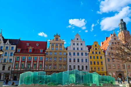 Wroclaw, Poland, August 12, 2021: beautiful multi-colored old houses in Wroclawのeditorial素材