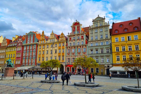 Wroclaw, Poland, May 15, 2021: beautiful colorful houses in the old part of the city in Wroclaw.のeditorial素材