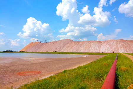 View of large mountains of waste salt. Mining.の写真素材