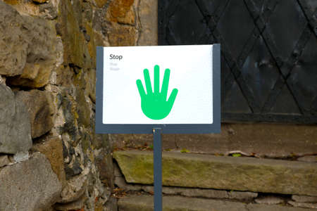 Sign with the inscription about the termination of the entrance. No entryの写真素材