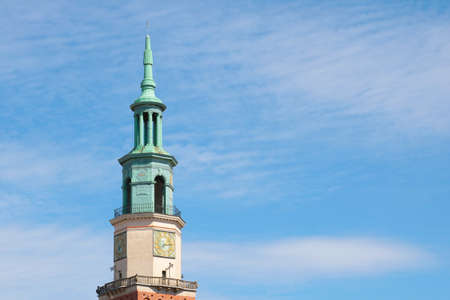 Poznan, Poland, August 20, 2021: Building tower against the blue sky in the old part of Poznanのeditorial素材