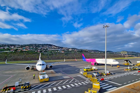 Madeira, Portugal, 27 November 2022: planes at Funchal airport, Madeira, Portugal.のeditorial素材