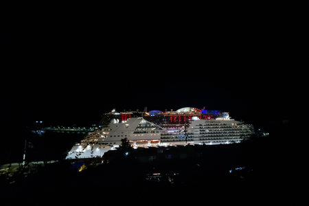 Madeira, Portugal, 27 November 2022: bright and huge ship in the port of Funchal, Madeira. Tourist ship tour. Rest on the ship.のeditorial素材