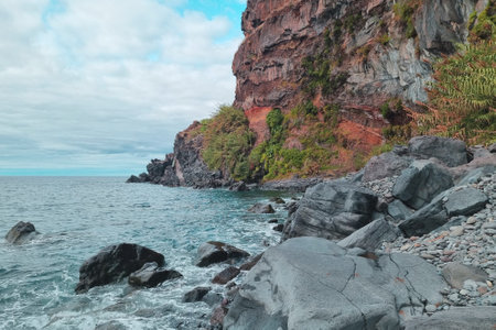 View of the waves of the ocean and the coast of the island in the Atlantic Oceanの写真素材