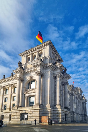 Berlin, Germany, October 2, 2022: The German flag flies on the Bundestag building.のeditorial素材