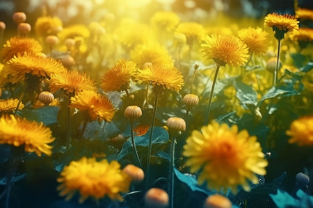 field of dandelions. Generative AIの素材