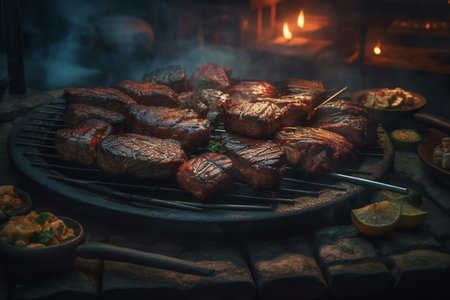 grilled meat on the grill. Generative AIの素材