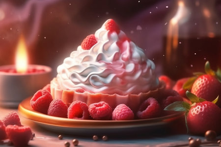 Delicious dessert with strawberries and raspberries. Generative AIの素材