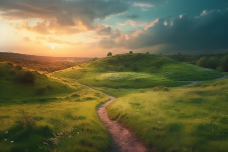 sunset over the field. Generative AIの素材