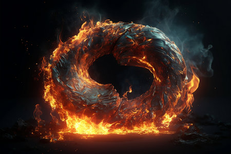 Abstract endless shape on fire. Fire food. Generative AIの素材