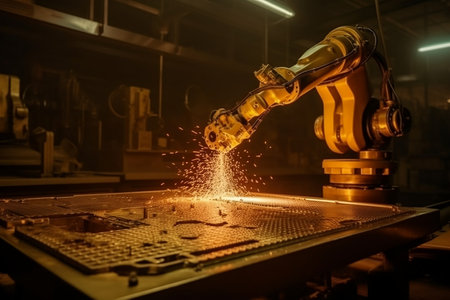 Automated equipment in production. Industrial robots. Generative AIの素材