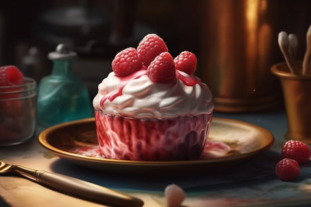 raspberry cheesecake with raspberry. Generative AIの素材